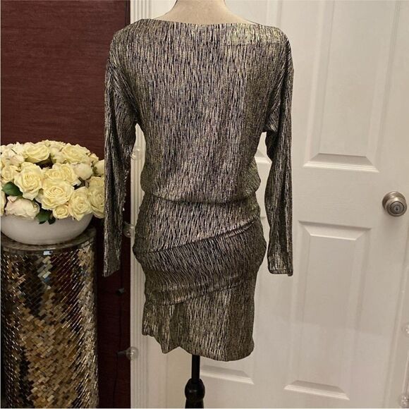 Maje Gold Ruched Sheath Dress with Bateau Neckline, S - Picture 8 of 11